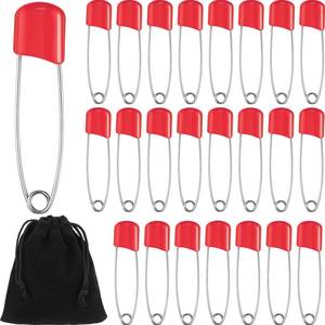 lot 2247 image: WILLBOND 50 Pieces Diaper Pins Safety 2.2 Inch Plastic Head Cloth Diaper Nappy Pins with Locking Closures Stainless Steel with Velvet Bag(Red)