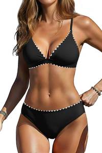 lot 2256 image: Yonique Womens Push Up Bikini Set - Two Piece Swimsuit V Neck Crisscross Back Bathing Suit 2025 Swimwear Trim Black S