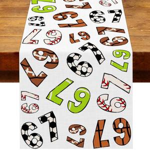 lot 2266 image: Heyfary Funny 6 7 Birthday Table Runner Sports Ball Themed Six Seven Decoration School Classroom Ball Because Meme Home Kitchen Table Decor (13 x 72, Pattern-1)