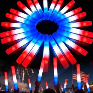 lot 3635 image: OLUPP 16Pcs July 4th Foam Glow Sticks, Red White Blue Patriotic LED Sticks with 3 Modes Flashing for Kid Adult, Glow in The Dark Party Favor Supplies for Independence Day Parade, Concert, Carnival