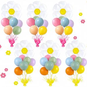 lot 3662 image: Civaner 6 Set Daisy Party Balloons Stand Kit Flower Party Decoration White Daisy Foil Balloons Pastel Centerpieces for Tables for Summer Birthday Bridal Baby Shower Wedding Supplies