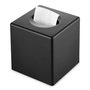 lot 3667 image: Y-in Hand Tissue Box Cover, Modern Decorative Square Facial Storage Tissue Box Holder, Home Accessories for Bathroom Vanity Countertops, Dressers, Night Stand, Parlors and Office - Matte Black