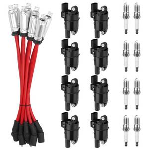 lot 3669 image: 8Pcs UF414 Round Ignition Coils with 10.4mm Silicone Spark Plug Wires Set & 41-110 Iridium Spark Plugs Compatible with Chevy Silverado Suburban Tahoe, GMC Sierra Yukon, Cadillac, Buick 4.8L 5.3L 6.0L