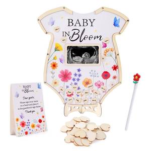 lot 3670 image: Threelf Baby in Bloom Baby Shower Decorations,Wildflower Baby Shower Guest Book Alternatives with Butterfly Pen,Photo Frame and 60 Heart Wood Slices for 60 Guests,Gender Reveal Decorations