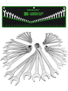 lot 4399 image: 30-Piece Combination Wrench Set, Metric (6mm-24mm) & SAE (1-14), Standard Spanner Wrench Set, Mechanic Tool Sets with Rolling Pouch, Open End Wrenches for Household, Garage, Workshop, Auto Repairs