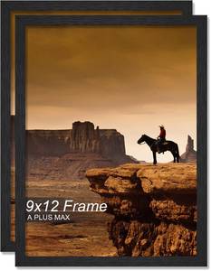 lot 4413 image: A PLUS MAX 9x12 Picture Frame Set of 2, Black Engineered Wood Frame for 9 x 12 Inch Picture Poster Photo, Light Weight 9 by 12 Frame with Wood-grain for Wall - 2 PackBlack9x12