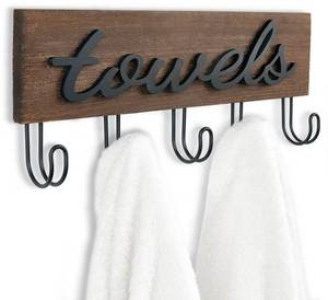lot 4416 image: Mkono Towel Holder Wall Mounted Towel Racks for Bathroom Farmhouse Decor Rustic Wood Towel Hooks Hang Towels Bathrobe Coat Clothing 12.6 x 5.2 Bath Towel Hanger Storage Organizer