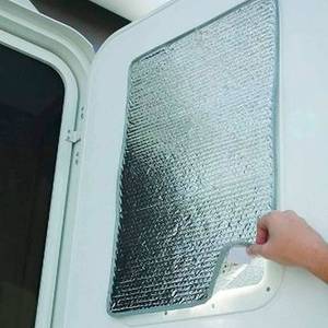 lot 4417 image: Reflective RV Door Window Shade, 16 x 25 Car Door Window Cover Double-Layer Sunshield Blocking Light, Heat and UV Rays for RV Trailer Camper Windows