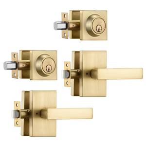 lot 5642 image: NCSEN 2 Pack Satin Brass Exterior Door Lock Set, Front Door Handle with Deadbolt, Heavy Duty Entry Door Handleset