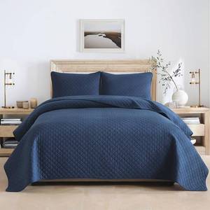 lot 5643 image: Wistown Cotton Queen Quilt Bedding Set, 3 Pieces Reversible Lightweight Soft Coverlets Comforters Bedspreads for All Seasons, Diamond Stitching Pattern, Navy Blue