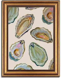 lot 5645 image: Vintage Gold Framed Wall Art Abstract Coastal Oyster Shell Painting Picture Wall Decor Coastal Beach House Poster Print Artwork for Living Room Bedroom Farmhouse Office Home Decoration 12x16inch