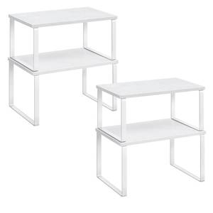 lot 5646 image: SONGMICS Cabinet Organizer Shelf, Set of 4 Kitchen Counter Shelves, Kitchen Storage, Spice Rack, Stackable, Expandable, Metal and Engineered Wood, Cloud White and Snow White UKCS027W01