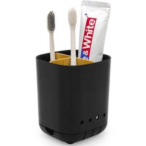 lot 6016 image: Toothbrush Holder with Bamboo Divider,Detachable for Easy Cleaning Bathroom Countertop Organizer,Plastic 3 Slots Electric Toothbrush and Toothpaste Holders Storage Caddy for Bathroom Vanity,Sink-Black