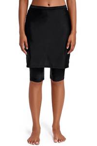 lot 6017 image: Micosuza Womens Skirted Swim Capris Sun Protective UPF 50 Swimming Tight with Attached Skirt Sport Leggings Black size 3XL