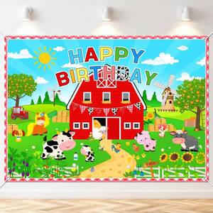 lot 6029 image: Mocsicka Farm Birthday Party Decorations Banner Farm Animals Barn Birthday Backdrop Barnyard Animal Themed Party Supplies Photo Booth Props (7x5ft)