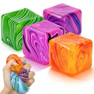 lot 6036 image: 4 Pack Fidget Toys, Squishy Cube, Ice Cube Squishy for Anxiety & Stress Relief for Adults, Slow Rise Sensory Stress Balls, Classroom Prizes