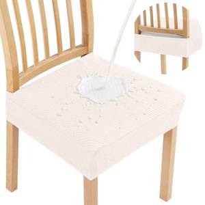 lot 6045 image: Smiry Waterproof Seat Covers for Dining Room Chairs Set of 2, Stretch Jacquard Removable Washable Chair Seat Slipcovers Protector, No Rear Covers, Ivory