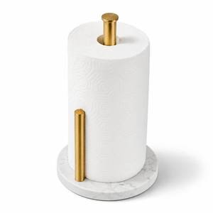 lot 6485 image: Brushed Gold Paper Towel Holder,Stainless Steel Paper Towel Holder for Kitchen Roll Organize, Standard or Jumbo-Sized Roll Paper, Countertop Roll Dispenser with Marble Base