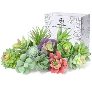 lot 6488 image: HappyHapi 12 Pcs Artificial Succulents Mini Fake Plants Unpotted Faux Succulent for Craft, Small Plastic Succulents Assortment in Flocked Green Floral Decor for Party, Cake, Garden & Outdoor