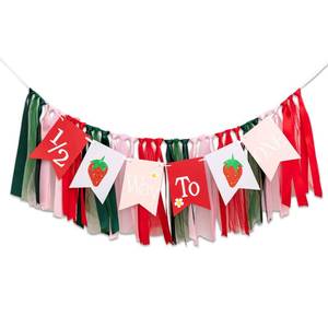 lot 8004 image: GIOGUK Strawberry 12 Way To One Birthday Party Banner Half Year Banner