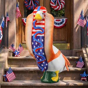 lot 8009 image: Tudomro 4th of July Porch Goose Outfit for 23 H 250th Anniversary Hot Dog Patriotic Goose Clothes American Flag Fits Independence Day Large Cement Statue Outdoor Patio Garden Yard Lawn Costume Decor