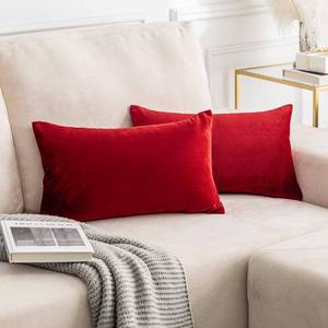 lot 8010 image: Demetex Lumbar Pillow Covers 12x20 Red Accent Pillow Covers Soft Velvet Rectangle Pillow Cases for Holiday Wedding Decorations, Set of 2, 12 x 20 inch, Red