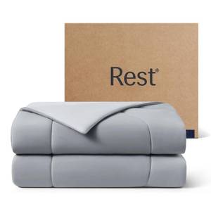 lot 9053 image: REST� Evercool� Cooling Comforter, FullQueen, Blanket for Hot Sleepers, All Season Bedding to Keep Cool for Night Sweats, Breathable Lightweight Blanket, 90x90 Inches, Cool Gray