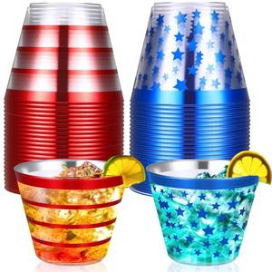 lot 9058 image: Jingmore 50 Pcs Veterans Day Disposable Cups 9 oz Plastic Patriotic Party Drinking Cups Red White and Blue Tumblers for 4th of July American Flag Party Supplies (Stripe,Star)