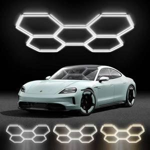 lot 9064 image: Couryxqq Hexagon LED Shop Lights with 3 Colors (6500K4000K3000K), 192W 23040LM Garage Ceiling Lights, IP62 Waterproof, Flicker-Free, Expandable DIY Design for Workshop Garage Gym, 241 Pack