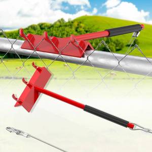 lot 9067 image: Magoleo Chain Link Fence Top Rail Stretcher Tool, Heavy Duty Fence Fabric Support Tool with 3 Metal Hooks & 28Cable Hook for Easy One-Person Installation, Red, 1PC
