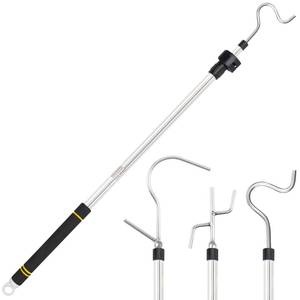 lot 9073 image: Gzlozak Clothes Hook Pole, High Reach Garment Hook 38 - 63 Telescoping Pole with 3 Hooks and Foam Handle for Hanging Clothes String Lights Plants Grabbing Trunk Cargo Shelf Items
