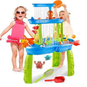 lot 9085 image: Vahlbeste Water Table for Toddlers 1-3, 3-Tier Kids Water Table with Swimming Dolphins & Crabs, Water Tables for Toddlers 3-5, Rain Showers Splash Pond, Activity Sensory Play Table for Boys Girls