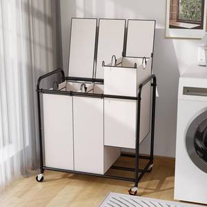 lot 9096 image: 180L Laundry Sorter 3 Section �� Heavy Duty Rolling Laundry Basket with Lockable Wheels and Lid, 3 Large Separate Removable Bags, Laundry Hamper Cart for Laundry Room Organizer (White)