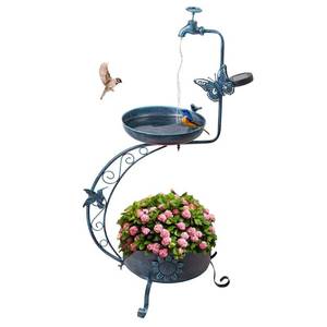 lot 9097 image: VEWOGARDEN Vintage Solar Bird Bath for Outside Garden with Planter, Outdoor Metal Standing Birdbath for Garden Yard Patio Decoration, Blue