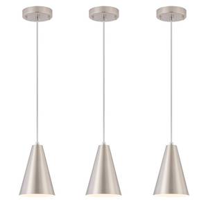 lot 9098 image: Brushed Nickel Pendant Lights Kitchen Island,Dining Room Light Fixtures Over Table 3 Pack with Silver Cone Metal Shade, Modern Farmhouse Small Chandeliers,Adjustable Cord Hanging Lighting for Sink