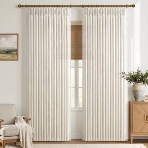 lot 9102 image: 50 Inch Wide Pleated Cream Beige Curtains 84 Inches Long for Bedroom 2 Panels Set, Memory Trained Pinch Pleat Thick Linen Farmhouse Sheer Light Filtering Non-See Through Privacy Living Room Drapes