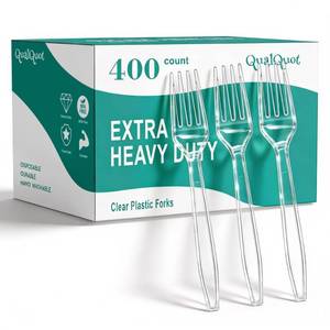 lot 9122 image: QualQuot 400 Count Extra Heavy Duty Clear Plastic Forks, Solid and Durable Disposable Forks, BPA-Free and Heat Resistant, Premium Disposable Fork for Daily Use and Party