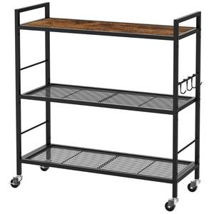 lot 9131 image: XIVIRACK 3-Tier Metal Storage Rack with Industrial Wheels,Mesh Shelving Unit with Wooden Table top,Adjustable Shelf,31.5-Inch Width, for Kitchen, Laundry,Pantry,Plant,Black