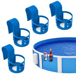 lot 10122 image: Poolside Cup Holder for Above Ground Pools, Pool Drink Holders for Party ONLY FITS 2 Inch or Less Round Top Bar (Blue Round - 4 Pack)