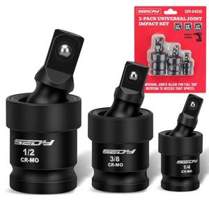 lot 10124 image: Impact Universal Joint-Socket Swivel Set 3-Piece 12, 38, 14 Flexible Socket Swivel Set Premium CR-MO Steel U Joint Adapter Wobble
