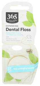 lot 10125 image: 365 by Whole Foods Market, Expanding Dental Floss, Natural Mint Flavor with Beeswax Coating, 55 Yds