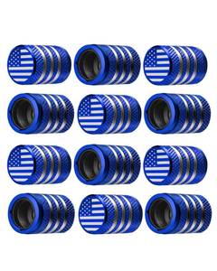 lot 10128 image: Tire Valve Stem Cap Cover - (12 Pack) Tire Air Cap Metal with Plastic Liner Corrosion Resistant Leak-Proof American Flag for Car Truck Motorcycle Bike Blue