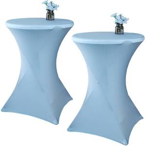 lot 10134 image: Fhberni 2 Pack 24x43 Inch Light Blue Cocktail Tablecloth Spandex Round Fitted Table Cover for Wedding Banquet Event Party
