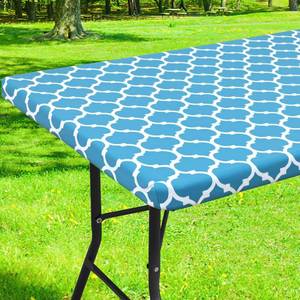 lot 10139 image: Smiry Rectangle Picnic Table Cover, Waterproof Elastic Fitted Camping Tablecloths for 5 Foot Tables, Wipeable Flannel Backed Vinyl Tablecloth Protector for Indoor, Outdoor (Light Blue, 30x60 Inches)