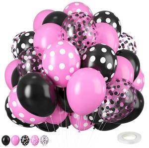 lot 10140 image: Pink and Black Balloons Set, 12 Inch Black Dots Birthday Balloon, Pink Latex Ballons Confetti Helium Balloons for Girls Theme Birthday Bridal Party Supplies