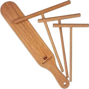 lot 10146 image: Crepe Spreader Set with Turner, 4-Piece Wooden Batter Tools (3.5, 5, 7, 12 Inch), T-Shaped Design for Pancakes and Griddle Cooking