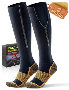 lot 10159 image: 2 Pairs Easy On Zipper Compression Socks 20-30 mmHg for Women & Men (YKK Zipper) - Medical Support Socks for Circulation, Swelling, Edema, Varicose Veins & Recovery