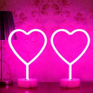lot 10161 image: Pink Heart Neon Sign, 2 Pack Mothers Day LED Neon Light Battery Operated or USB Powered Valentines Lights, Table Decorations Lights for Galentines Day Decorations, wedding, Gifts for Women, lover