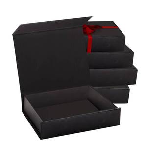 lot 10172 image: 2 Pack Black Hard Gift Box with Magnetic Closure Lid 7 x 5 x 1.6 Rectangle Boxes For Gifts With Black Glossy Finish (Black, 2 Boxes)