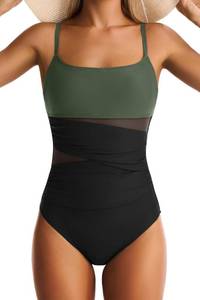 lot 10188 image: EVOCRCO One Piece Swimsuit for Women Tummy Control Mesh Bathing Suits Sexy Push Up Swimsuits Slimming Square Neck Swimwear
